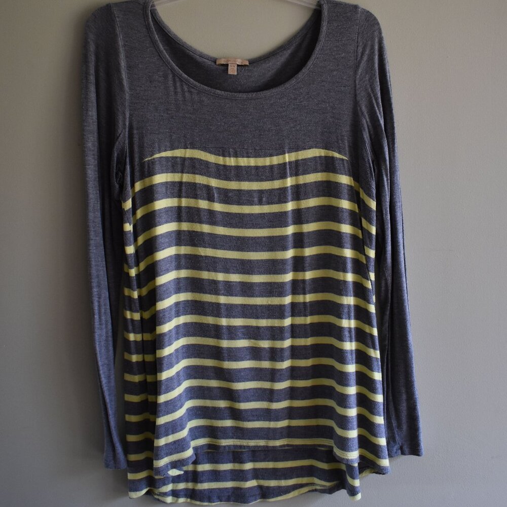 Anthropologie Bordeaux Gray and Lemon Yellow Striped Shirt